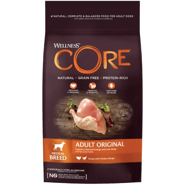 Bestseller Hrana uscata pentru caini Wellness Core Medium Breed Curcan si pui 10kg