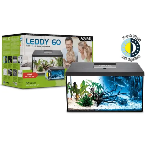 Ofertă Acvariu din sticla Aquael Set Leddy 60 Black Day&Night 60x30x30cm