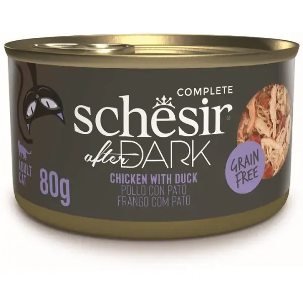 Hrana umeda pentru pisici Schesir After Dark Pui si Rata 80g Preferatul clienților