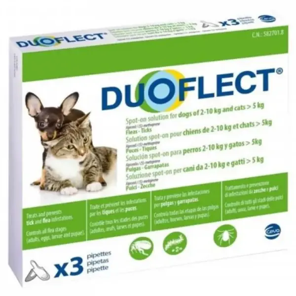 Solutie antiparazitara pentru caini si pisici DUOFLECT CAT > 5 KG & DOG (S) 2-10 KG Retur ușor