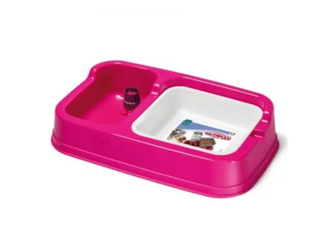 Reducere de preț Castron si dispenser pentru caini-pisici Geo 34 x 20.5 x 7h cm