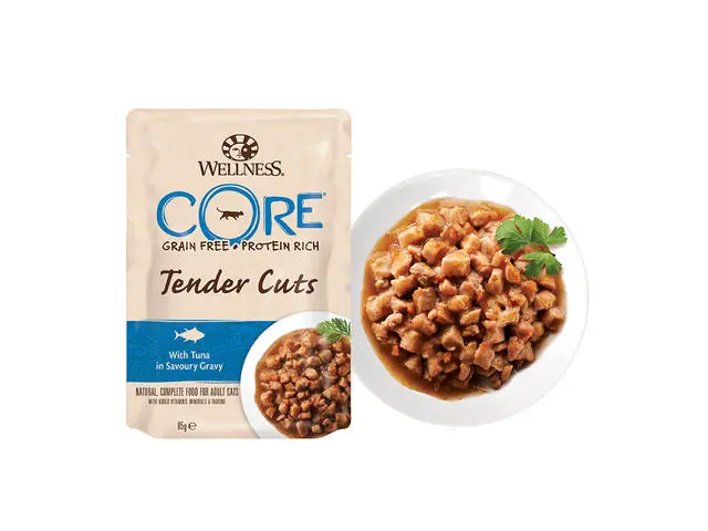 Ofertă limitată Hrana umeda pentru pisicii Wellness Core Tender Cuts cu ton in sos 85 g
