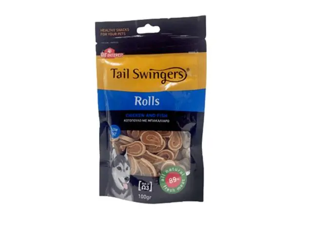 Reducere extra Snack rulouri pui si peste TAIL SWINGERS 100g