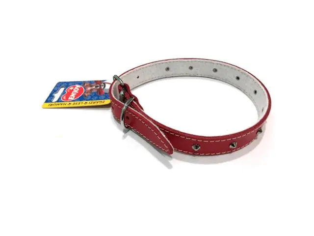 Zgarda reglabila din piele cu tinte Enjoy M Rosu 14x400mm Reducere specială