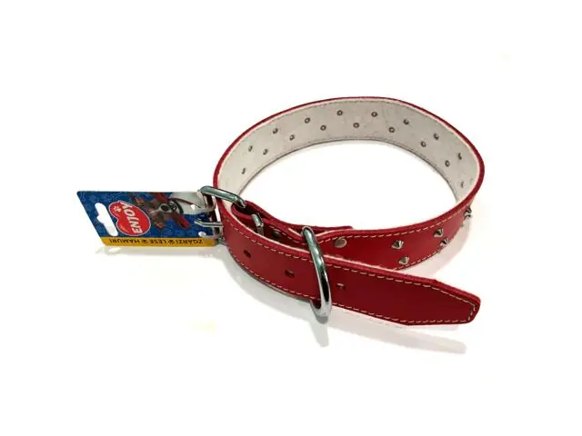Zgarda reglabila din piele cu tinte Enjoy Giant Rosu 40x700mm Preț promoțional