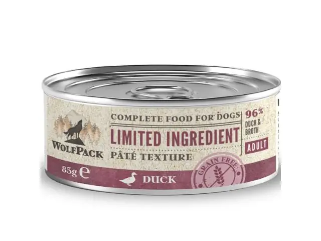 Hrana umeda pentru caini Wolfpack LTD Adult Rata 85g Preț promoțional