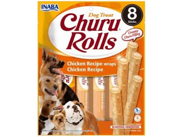 Recompense pentru caini Churu Rolls Dog Pui 8x12g Reducere specială