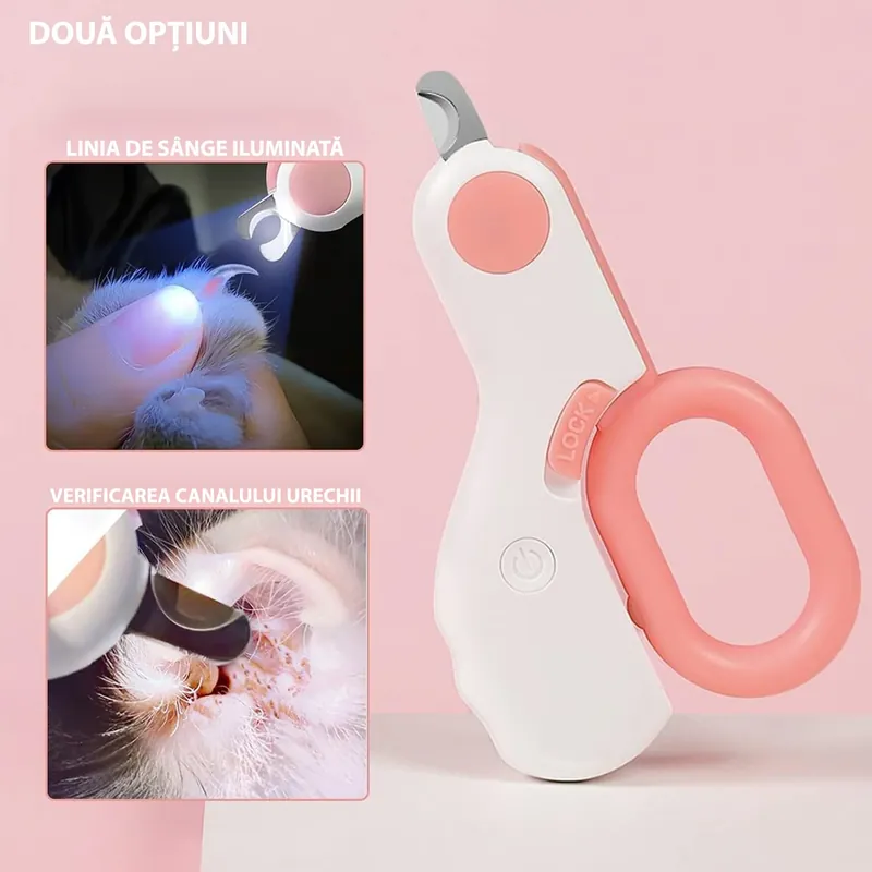 Cleste LED de unghii pentru caini si pisici, Zola, din plastic, forma semiluna, 10.5x6 cm, alb/roz Cumpărături sigure