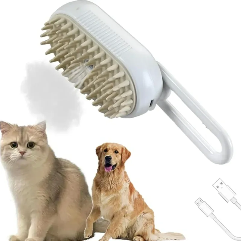 Perie reincarcabila cu abur pentru animale, Zola, rezervor de apa, silicon si plastic, 12 x 6.5, alb/bej Doar azi
