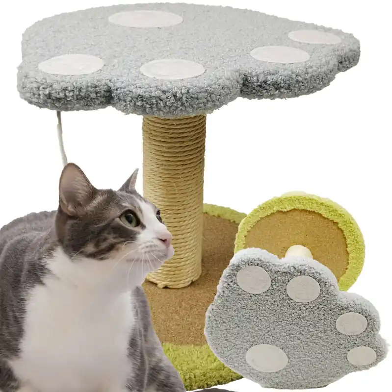Suport ascutit gheare si jucarie pentru pisici, Zola, stalp si sfoara si ghem, inaltime 25 cm, verde/gri Disponibil imediat