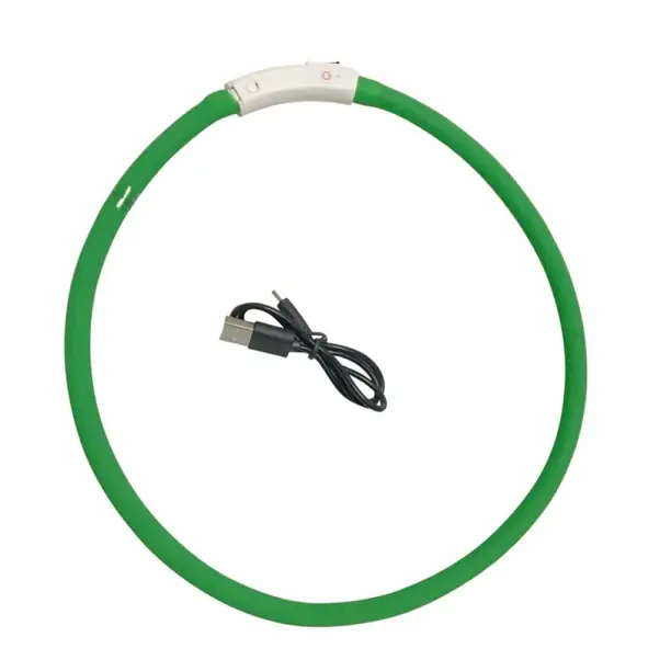 Zgarda cu LED, Zola®, pentru caini/pisici, incarcare prin USB, 3 moduri de iluminare, din cauciuc, rezistenta la apa, lungime 55 cm, abilitatea de a se scurta, verde Reducere extra