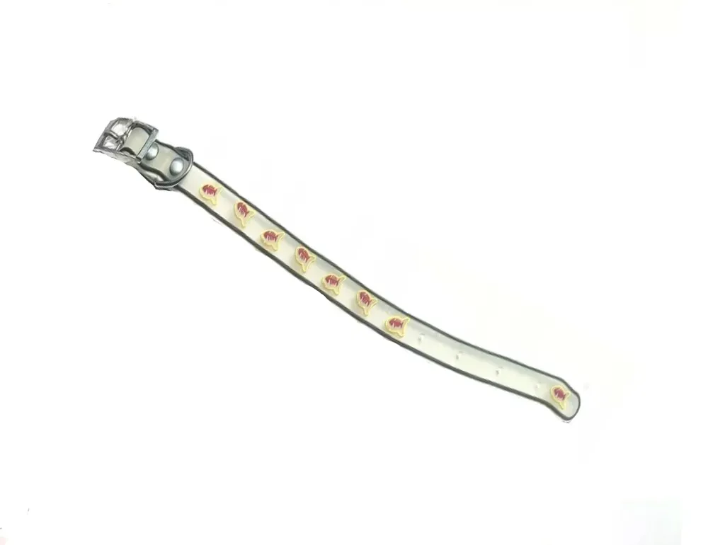 Zgarda pentru catei, Zola®, transparenta-fluorescenta, 27x1.1 cm, din silicon, cu model peste - rosu Preferatul clienților