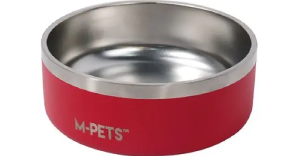Bestseller Castron rosu, premium, otel inoxidabil, Double Wall Bowl ESKIMO M-PETS, 2 L
