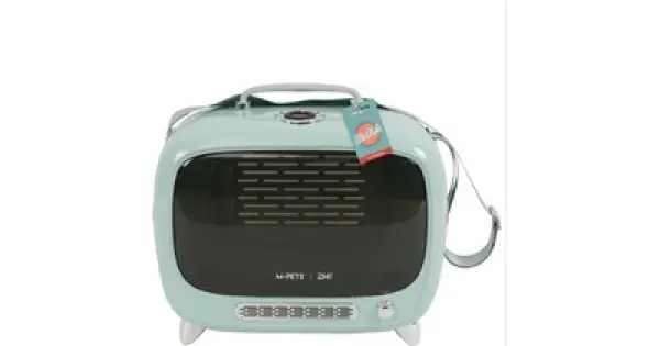 Promoție Cusca de transport caini si pisici, M-PETS, SIXTIES TV, albastru, 44,7 x 26,6 x 38,4 cm, 20400999