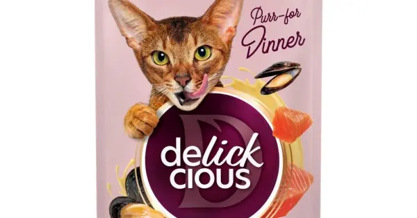 Delickcious Cat - Felii de Somon & Midii in Sos - 85g Livrare rapidă