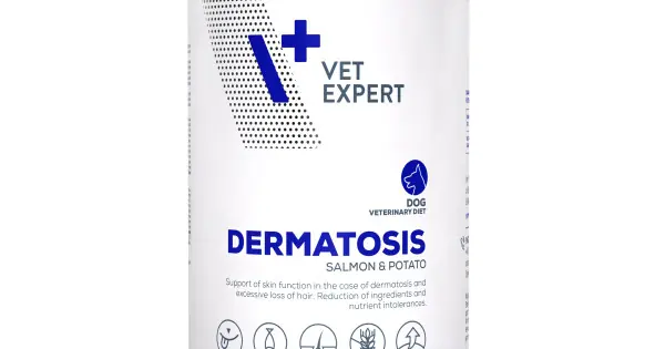 Dieta umeda pentru caini Vet Expert Dermatosis Dog, somon si cartofi, 5 x 400 g Preferatul clienților