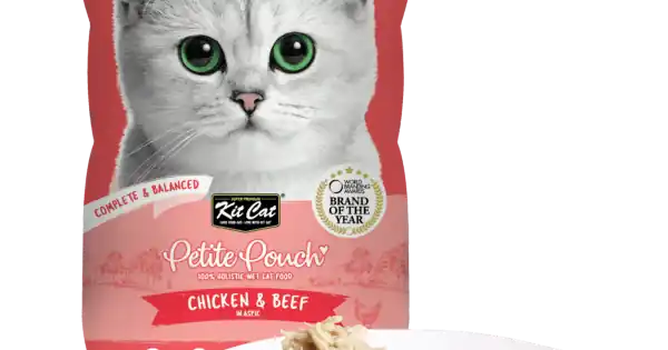 Retur ușor Hrana umeda pentru pisici 100% holistica, Kit Cat Petite Pouch, pui si vita, 24 plicuri x 70g
