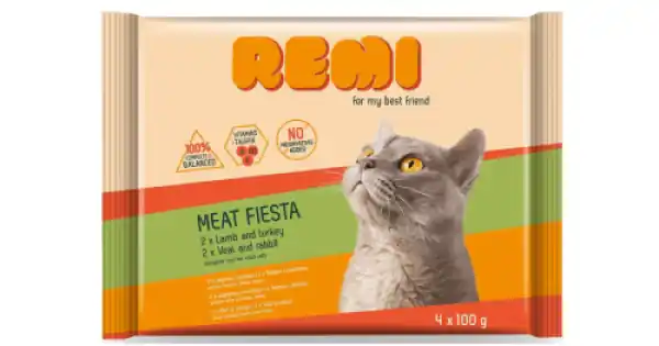 Hrana umeda pentru pisici adulte Remi Miel/Curcan si Vitel/Iepure 4x100gr Retur ușor