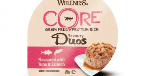 Hrana umeda pentru pisici Wellness Core Savoury Duos cu ton si somon 79 g Reducere