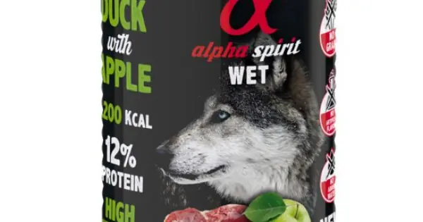 Noutate Hrană umedă Premium pentru câine Alpha Spirit, cu rață și mere verzi, 400 g