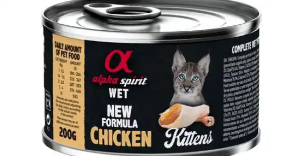 Popular Hrană umedă Premium pentru pisică junior Alpha Spirit, cu pui, 200 g