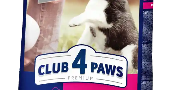 Hrană uscată pentru caței, toate rasele, CLUB 4 PAWS DRY FOOD, CU CONȚINUT RIDICAT DE PUI, 14 kg Discount