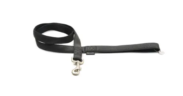 Plată sigură Lesa caini, neagra, din piele, lungime 1,3 m, pentru caini de talie medie si mare