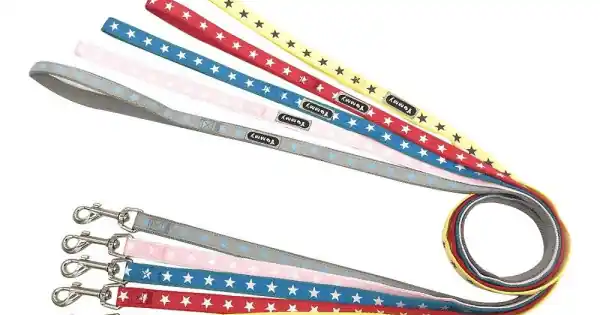 Nu rata Lesa textila pentru caini de talie medie, mix color, lungime 1.2 m, latime 16 mm