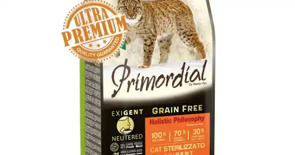Primordial Grain-Free Holistic Cat Adult Neutered Exigent cu Somon si Prepelita, 6 kg Super ofertă