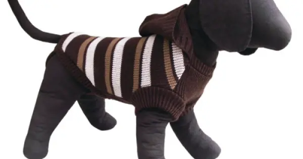 Super ofertă Pulover maro tricotat cu gluga si dungi pentru caini Vesto 51 cm