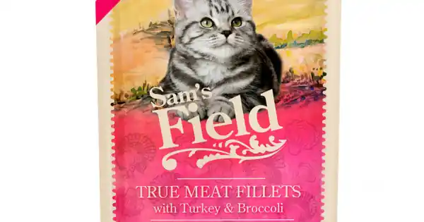 Ofertă limitată Sam‘s field cat plic for kittens with turkey / broccoli 85gr