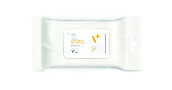 Livrare expres Servetele antibacteriene, cu clorhexidina, Specialist HEXAWIPES, pentru caini si pisici, 40 buc