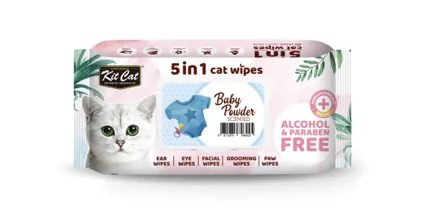 Servetele umede pentru pisici, KIT KAT, 5 in 1, Baby Powder, 80 buc Discount