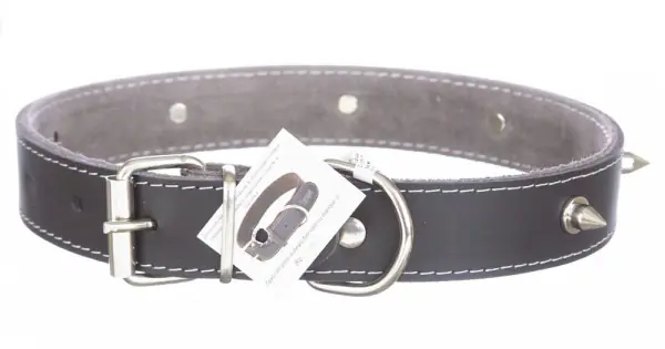 Ieftin Zgarda din piele, neagra, cu ornamente colti metalici, 3 cm x 60 cm