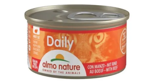 Retur gratuit Almo Nature Daily Cat, conserva cu bucati de vita, set 12 X 85 g