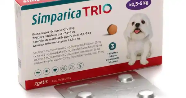 Antiparazitar extern pentru caini Simparica Trio (2,5-5 kg), 1 tableta Preț redus