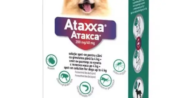 Ataxxa 200 mg/40 mg, antiparazitar extern pentru caini de talie foarte mica (0-4 kg), 3 pipete Ofertă limitată