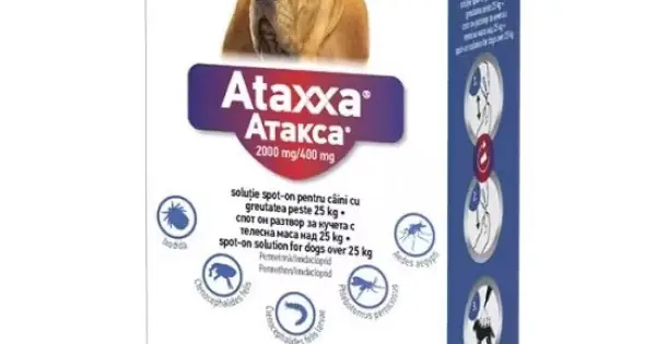 Retur ușor Ataxxa 2000 mg/400 mg, antiparazitar extern pentru caini de talie mare (25-40 kg), 1 pipeta