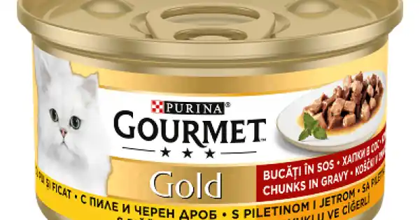 Purina Gourmet Gold, pui si ficat, hrana umeda pentru pisici, 85 g Reducere specială