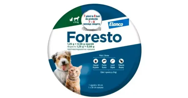 Set 2 zgarzi antiparazitare Foresto S (38 cm), pentru caini cu greutate sub 8 kg Lichidare de stoc