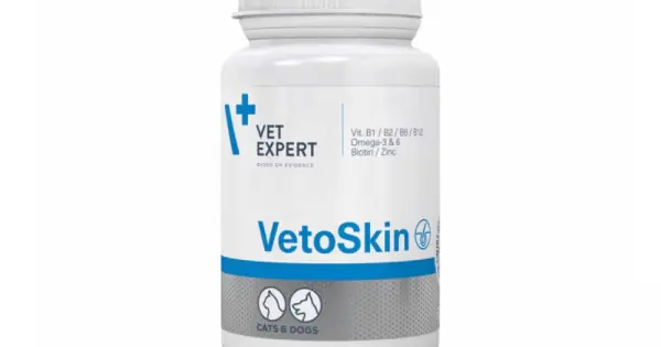 Calitate înaltă Supliment nutritiv pentru caini si pisici cu afectiuni dermatologice Vet Expert Vetoskin Twist-Off, 90 capsule