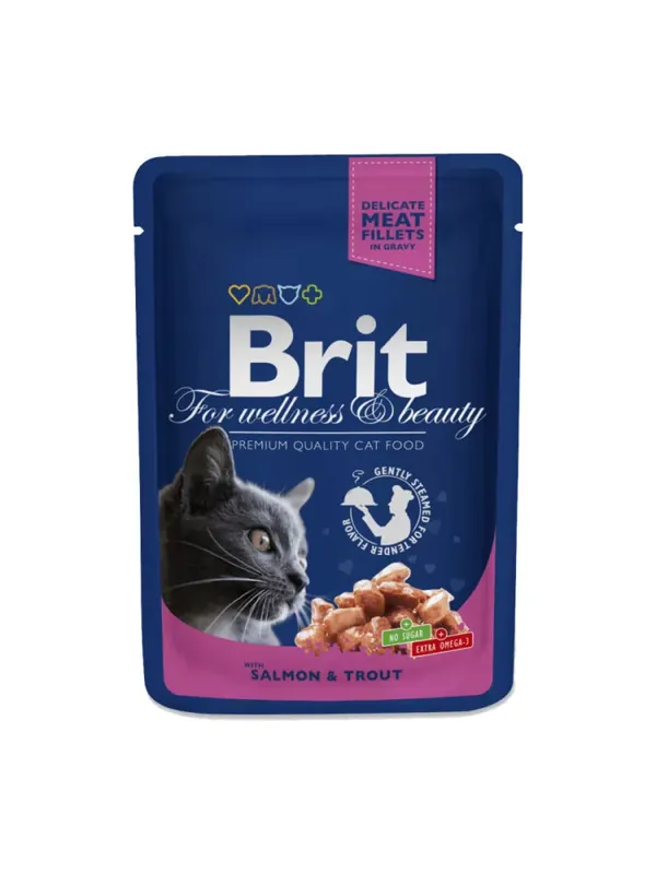 Brit Premium Cat Pouches with Salmon & Trout 24x100 g Retur gratuit