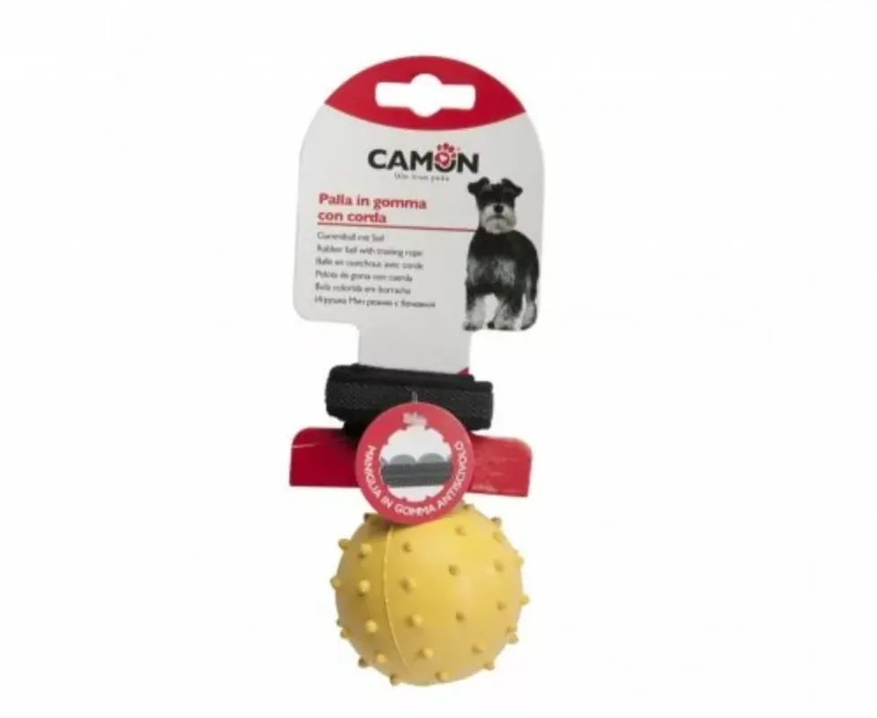Camon Din cauciuc Cu frânghie Minge Cauciuc Diametru 6,4 cm Frânghie 38 cm Promoție