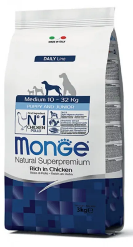 Monge Medium Puppy and Junior With chicken Hrană pentru câini 15 kg Plată sigură