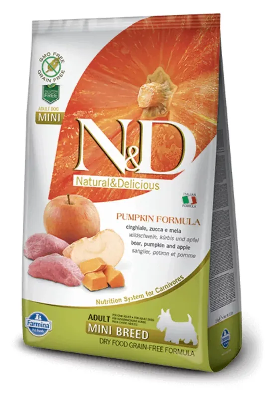 Ieftin N&D Dog Grain Free wild boar&apple with pumpkin adult mini 800 g hrană pentru câini
