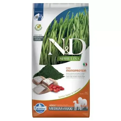 N&D Spirulina Dog Herring Adult Medium/Maxi Hrană pentru câini 7 kg Reducere