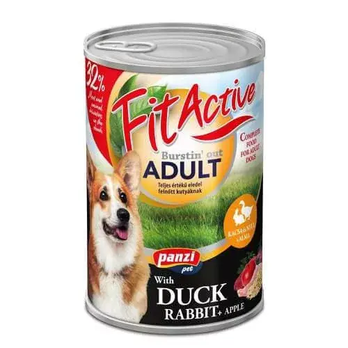 Nu rata Panzi FitActive Adult Dog Conservă duck și rabbit 12x1240 g