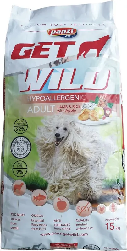Livrare rapidă Panzi GetWild Dog Adult Hypoallergenic Lamb & Rice with Apple 2x15 kg