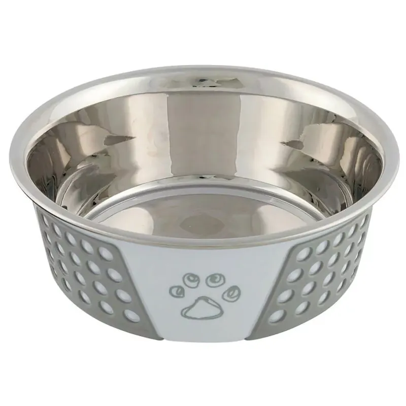 Retur gratuit Trixie castron metal silicon cu capac 0,75 l / 17 cm alb/gri