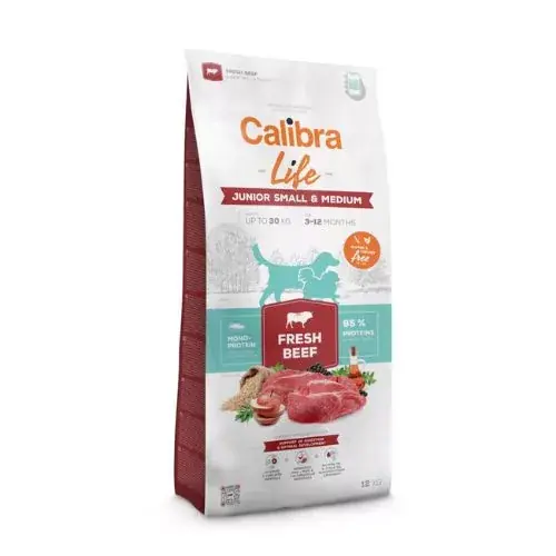 Calibra Dog Life Junior Small & Medium Breed Fresh Beef hrană uscată pentru câini 12 kg Cumpărături sigure